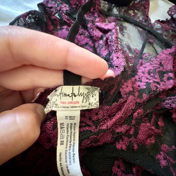 Free People Too Cute to Handle Teddy Bodysuit Lace Lingerie Black Fuchsia Medium - Picture 6 of 7